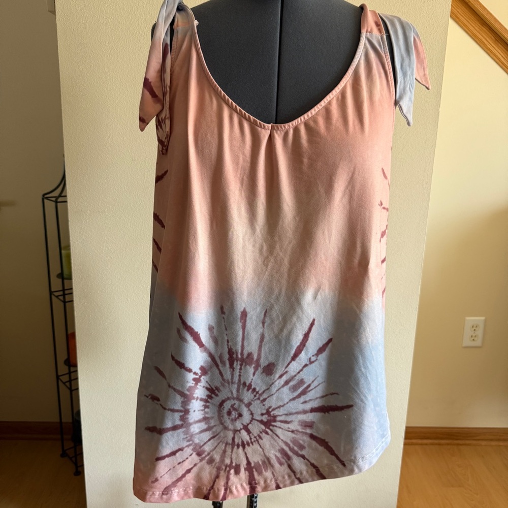 Beyond The Plane Sleeveless Tie-Dye Stretch Top, Tie-Shoulder Straps, Size XL
